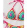 imageWomens 2 Piece Boho Graphic Bathing Suit Triangle Halter Neck Swimsuit Colorblock String Bikini SetsMulticolor