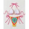 imageWomens 2 Piece Boho Graphic Bathing Suit Triangle Halter Neck Swimsuit Colorblock String Bikini SetsMulticolor