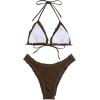 imageWomens 2 Piece Bowknot High Cut Bikini Sets Halter Backless Lettuce Trim Bathing Suit SwimsuitBrown