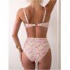 imageWomens 2 Piece Floral Bathing Suit Square Neck High Waisted Bikini Padded Cute Swimsuit SetPink