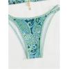 imageWomens 2 Piece Floral Boho Bikini Sets Cut Out Spaghetti Strap Bathing Suit Vacation SwimsuitBlue