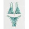 imageWomens 2 Piece Floral Boho Bikini Sets Cut Out Spaghetti Strap Bathing Suit Vacation SwimsuitBlue