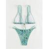 imageWomens 2 Piece Floral Boho Bikini Sets Cut Out Spaghetti Strap Bathing Suit Vacation SwimsuitBlue