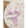 imageWomens 2 Piece Graphic Bikini Set Floral Cherry Print Triangle Swimsuit Cute Bathing SuitPink