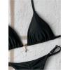 imageWomens 2 Piece High Cut Swimsuit Halter Triangle Ruched Bikini Sets Vacation Bathing SuitBlack