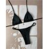 imageWomens 2 Piece High Cut Swimsuit Halter Triangle Ruched Bikini Sets Vacation Bathing SuitBlack