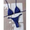 imageWomens 2 Piece High Cut Swimsuit Halter Triangle Ruched Bikini Sets Vacation Bathing SuitBlue