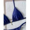 imageWomens 2 Piece High Cut Swimsuit Halter Triangle Ruched Bikini Sets Vacation Bathing SuitBlue