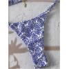 imageWomens 2 Piece High Cut Swimsuit Halter Triangle Ruched Bikini Sets Vacation Bathing SuitBlue and White