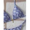 imageWomens 2 Piece High Cut Swimsuit Halter Triangle Ruched Bikini Sets Vacation Bathing SuitBlue and White