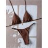 imageWomens 2 Piece High Cut Swimsuit Halter Triangle Ruched Bikini Sets Vacation Bathing SuitCoffee Brown