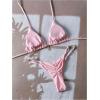 imageWomens 2 Piece High Cut Swimsuit Halter Triangle Ruched Bikini Sets Vacation Bathing SuitPink