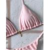 imageWomens 2 Piece High Cut Swimsuit Halter Triangle Ruched Bikini Sets Vacation Bathing SuitPink