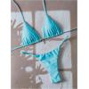 imageWomens 2 Piece High Cut Swimsuit Halter Triangle Ruched Bikini Sets Vacation Bathing SuitPure Blue