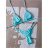 imageWomens 2 Piece High Cut Swimsuit Halter Triangle Ruched Bikini Sets Vacation Bathing SuitPure Blue