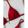 imageWomens 2 Piece High Cut Swimsuit Halter Triangle Ruched Bikini Sets Vacation Bathing SuitRed Violet