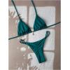 imageWomens 2 Piece High Cut Swimsuit Halter Triangle Ruched Bikini Sets Vacation Bathing SuitTeal Blue