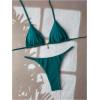 imageWomens 2 Piece High Cut Swimsuit Halter Triangle Ruched Bikini Sets Vacation Bathing SuitTeal Blue