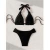 imageWomens 2 Piece Knot Swimsuit Backless Halter String Bikini Bathing Suit Vacation Cruise OutfitBlack