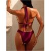 imageWomens 2 Piece Knot Swimsuit Backless Halter String Bikini Bathing Suit Vacation Cruise OutfitBurgundy