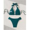 imageWomens 2 Piece Knot Swimsuit Backless Halter String Bikini Bathing Suit Vacation Cruise OutfitTeal Blue