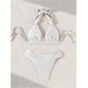 imageWomens 2 Piece Knot Swimsuit Backless Halter String Bikini Bathing Suit Vacation Cruise OutfitWhite