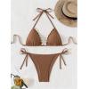 imageWomens 2 Piece Shell String Bikini Sets Backless Tie Side Triangle Swimsuit Boho Bathing SuitCoffee Brown