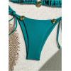 imageWomens 2 Piece String Bikini Sets Metal Applique Triangle Halter Bathing Suit Beach SwimwearTeal Blue