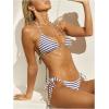 imageWomens 2 Piece Striped Bathing Suit Halter Triangle Tie Side Bikini Sets Vacation Summer SwimsuitBlue and White