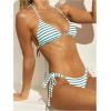 imageWomens 2 Piece Striped Bathing Suit Halter Triangle Tie Side Bikini Sets Vacation Summer SwimsuitGreen White