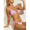 imageWomens 2 Piece Striped Bathing Suit Halter Triangle Tie Side Bikini Sets Vacation Summer SwimsuitPink