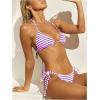 imageWomens 2 Piece Striped Bathing Suit Halter Triangle Tie Side Bikini Sets Vacation Summer SwimsuitPurple White