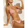 imageWomens 2 Piece Striped Bathing Suit Halter Triangle Tie Side Bikini Sets Vacation Summer SwimsuitRed White