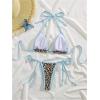 imageWomens 2 Piece Striped Floral Bikini Set Halter Triangle Swimsuit Tie Side Swimsuit BeachwearBlue and Brown