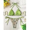imageWomens 2 Piece Striped Floral Bikini Set Halter Triangle Swimsuit Tie Side Swimsuit BeachwearGreen