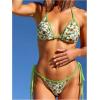 imageWomens 2 Piece Striped Floral Bikini Set Halter Triangle Swimsuit Tie Side Swimsuit BeachwearGreen