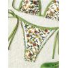 imageWomens 2 Piece Striped Floral Bikini Set Halter Triangle Swimsuit Tie Side Swimsuit BeachwearGreen