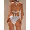 imageWomens 2 Piece Swimsuit Set Shell Ring Linked Push Up Bikini Textured Halter Bathing SuitWhite