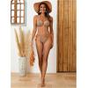 imageWomens 2 Piece Tassel Paisley Print Swimsuits Set Wireless Halter Triangle Bathing Suit Tie Side BikiniBrown