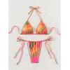 imageWomens 2 Piece Tie Dye Rhinestone Bikini Sets Halter Triangle Boho Bathing Suit Padded SwimsuitOrange