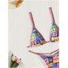 imageWomens 2 Pieces Bikini Set Graphic Backless Swimsuit Bow Tie Triangle BeachwearMulticolor
