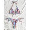 imageWomens 2 Pieces Bikini Set Graphic Halter Triangle Swimsuit Tie Side SwimwearMulticolor