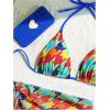 imageWomens 3 Piece Allover Print Swimsuit Halter String Bikini Sets with Mesh Cover Up SkirtMulticolor