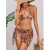 imageWomens 3 Piece Bikini Set Halter Triangle Swimsuit Boho Floral Bathing Suit with Cover UpMulticolor