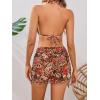 imageWomens 3 Piece Bikini Set Halter Triangle Swimsuit Boho Floral Bathing Suit with Cover UpMulticolor