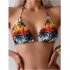 imageWomens 3 Piece Boho Tropical Bikini Set Tie Dye Halter Triangle Swimsuit with Cover Up SarongMulticolor