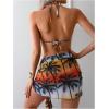 imageWomens 3 Piece Boho Tropical Bikini Set Tie Dye Halter Triangle Swimsuit with Cover Up SarongMulticolor
