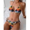 imageWomens 3 Piece Boho Tropical Bikini Set Tie Dye Halter Triangle Swimsuit with Cover Up SarongMulticolor