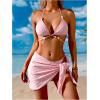 imageWomens 3 Piece Floral Crisscross String Bikini Sets Halter Padded Bathing Suit with Cover Up SkirtPink