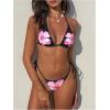 imageWomens 3 Piece Floral Graphic Bathing Suit Halter Triangle String Bikini with Cover Up SarongV
